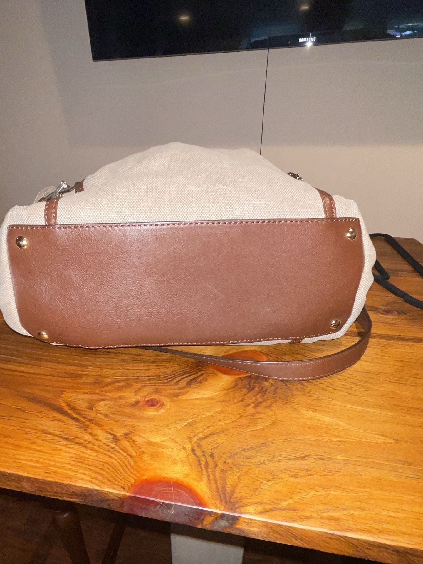 Michael Kors Gansevoort Canvas Shoulder Bag Brown Leather 10