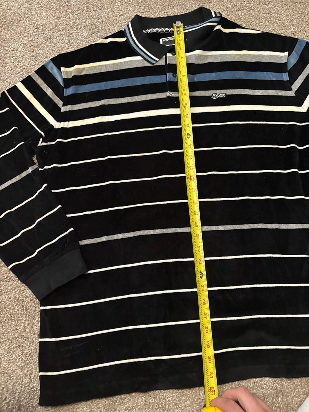 Early 2000s Velour Enyce Striped Velour Polo Shirt Size XXL Long Sleeve Black Blue Y2K 3