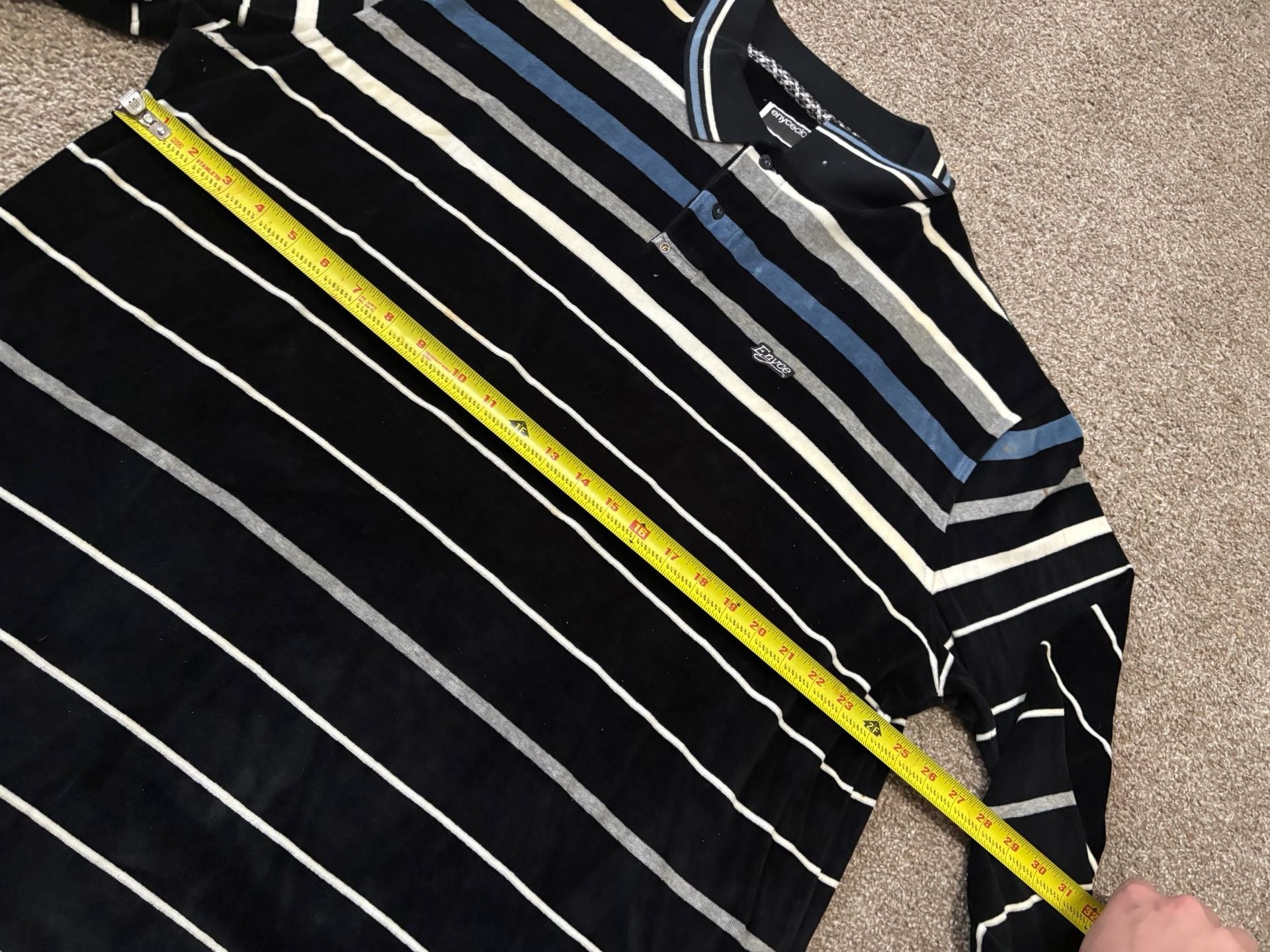 Early 2000s Velour Enyce Striped Velour Polo Shirt Size XXL Long Sleeve Black Blue Y2K 4