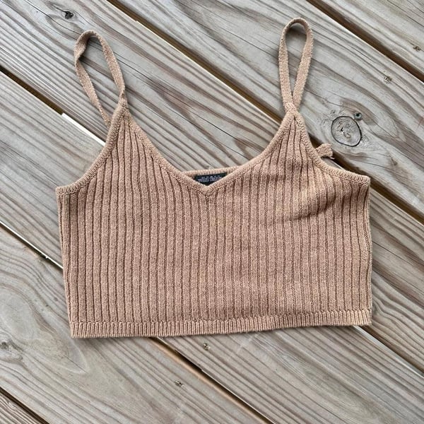Wild Fable Ribbed Knit Crop Tank Top Size M Tan Brown Spaghetti Strap