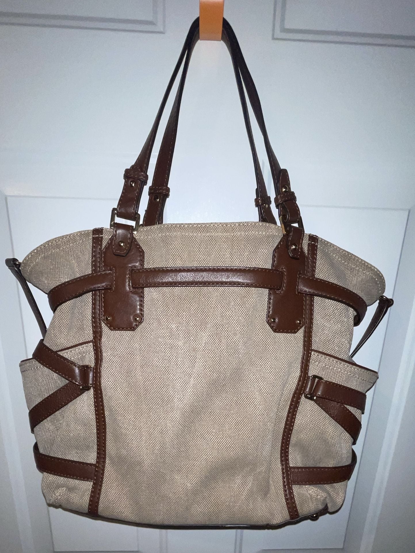 Michael Kors Gansevoort Canvas Shoulder Bag Brown Leather 5