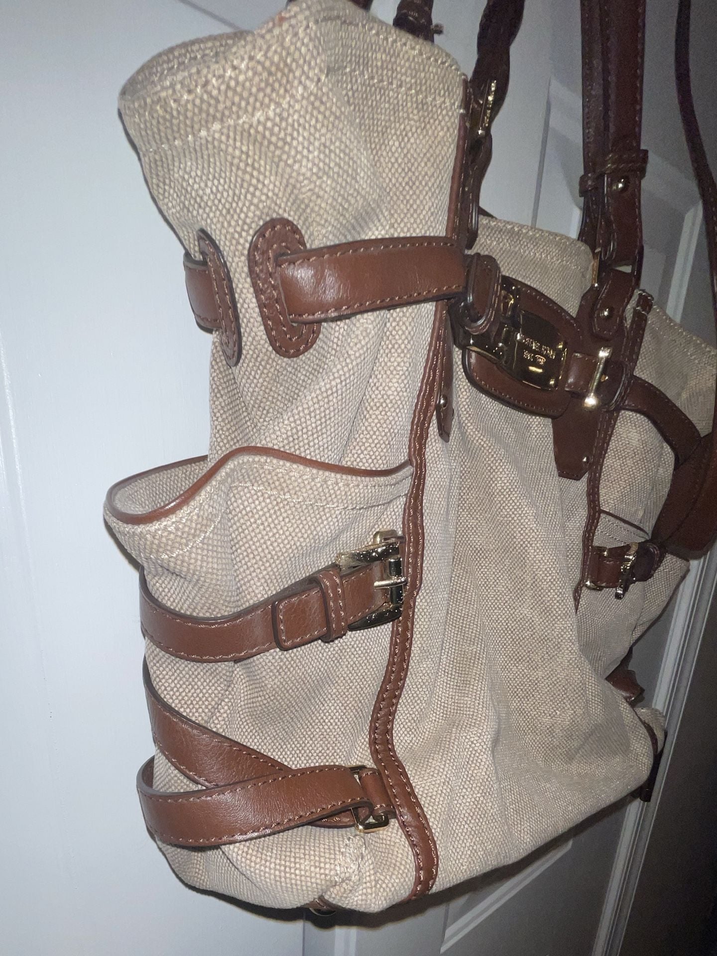 Michael Kors Gansevoort Canvas Shoulder Bag Brown Leather 4