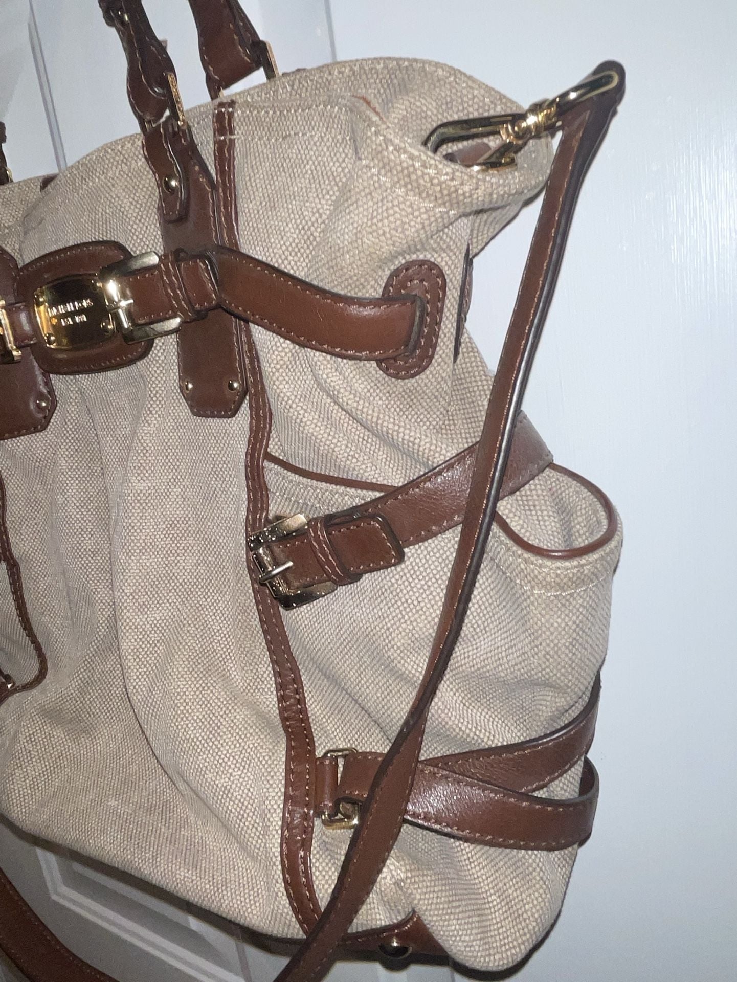 Michael Kors Gansevoort Canvas Shoulder Bag Brown Leather 3