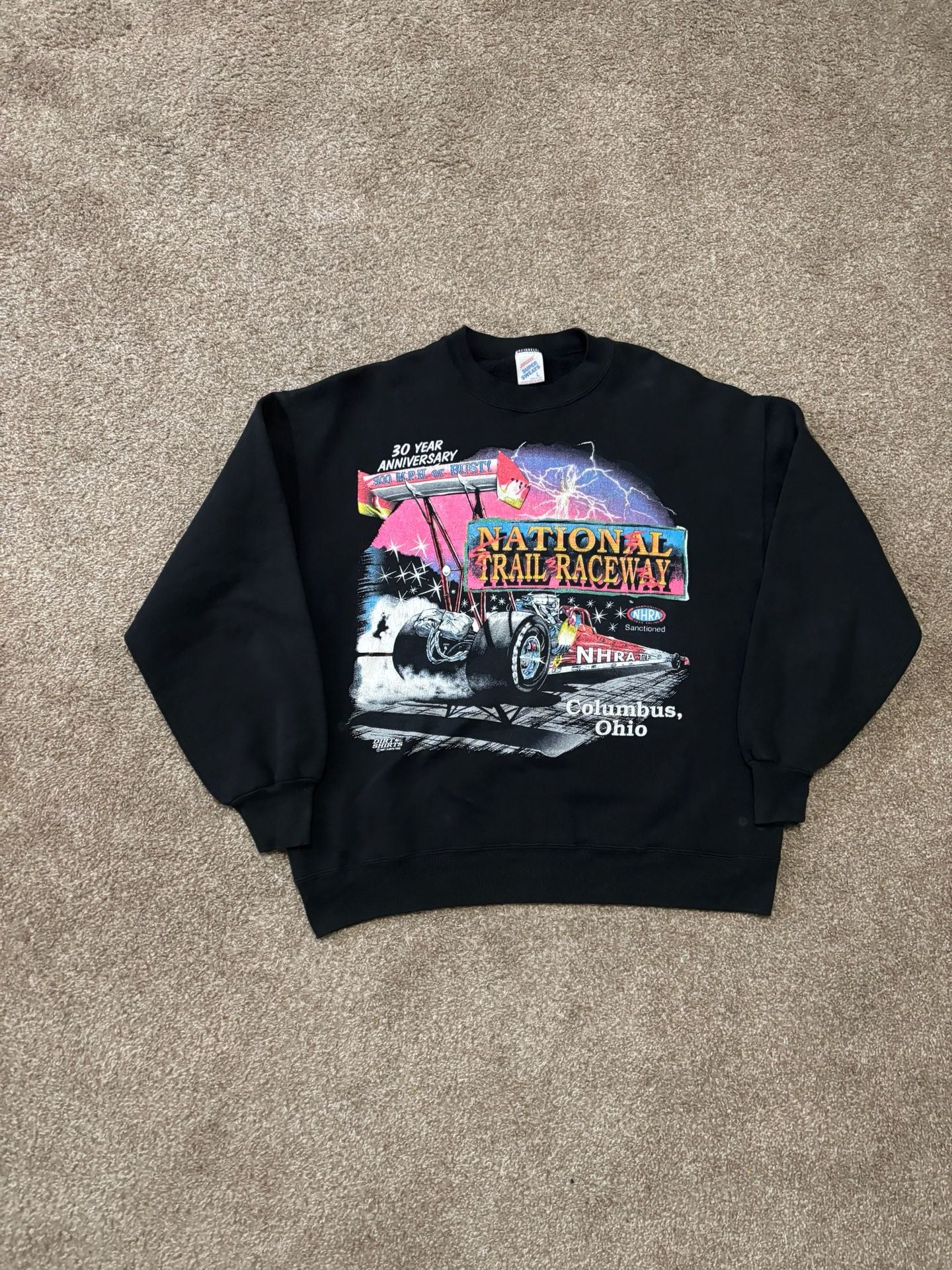 1993 Jerzees National Trail Raceway Sweatshirt Size L Vintage Drag Racing Black 2