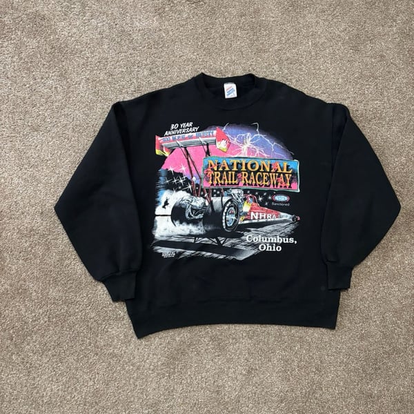 1993 Jerzees National Trail Raceway Sweatshirt Size L Vintage Drag Racing Black