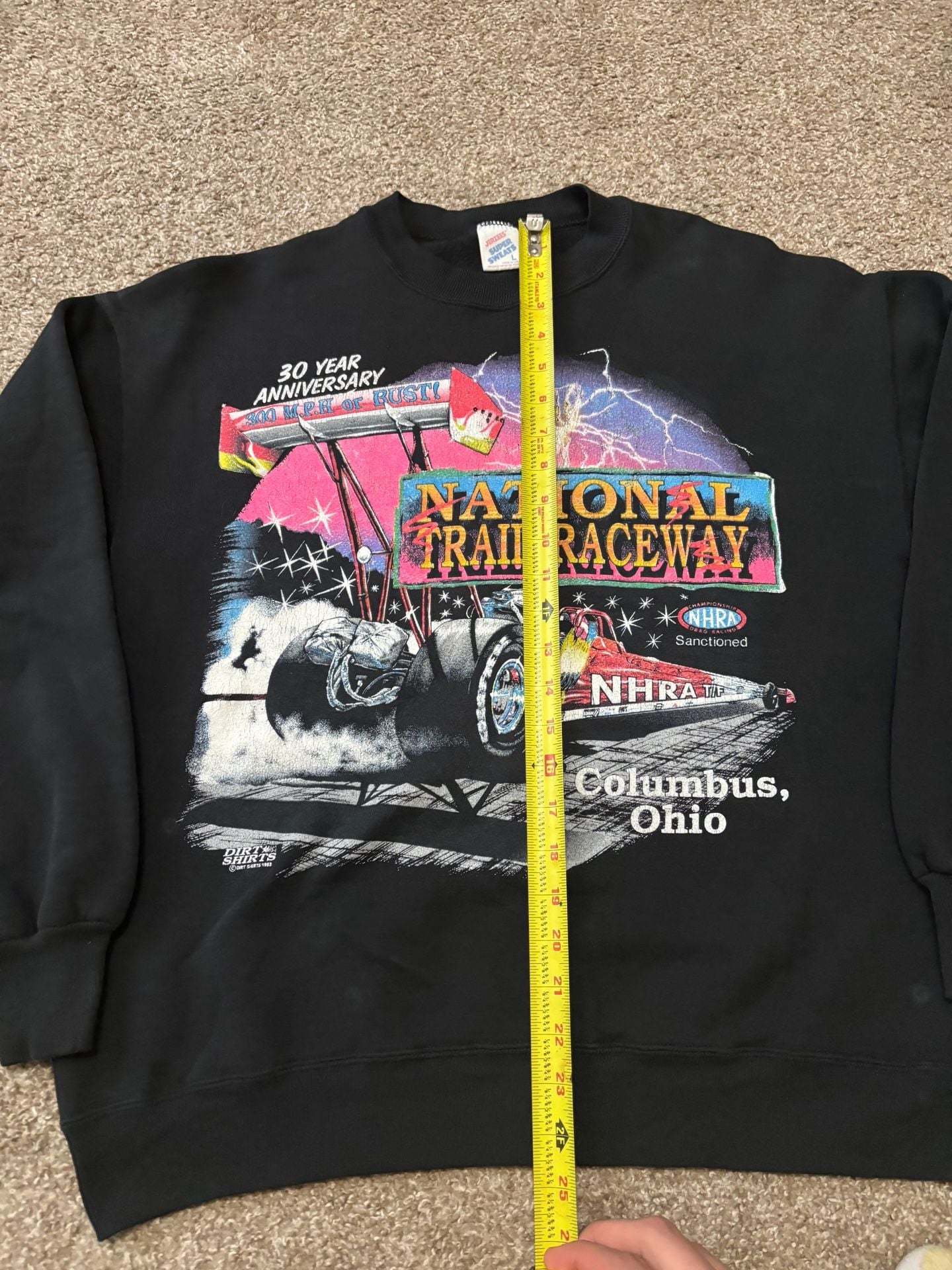 1993 Jerzees National Trail Raceway Sweatshirt Size L Vintage Drag Racing Black 3