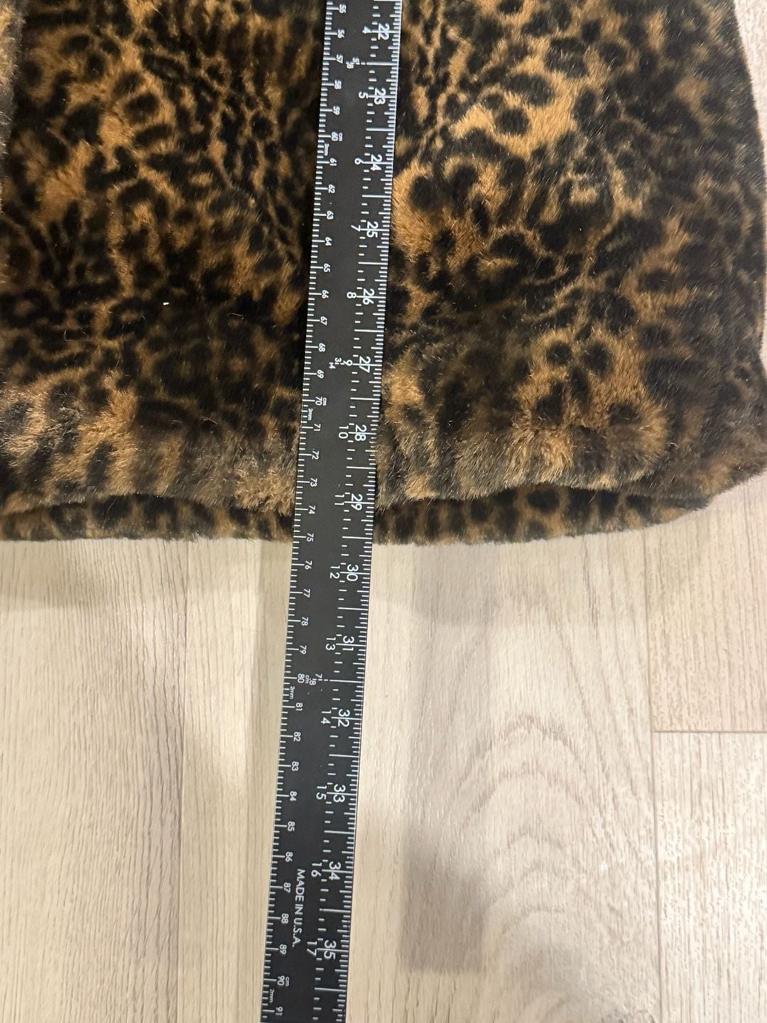 Blanc Noir Faux Fur Leopard Coat Size XL Teal Collar 5