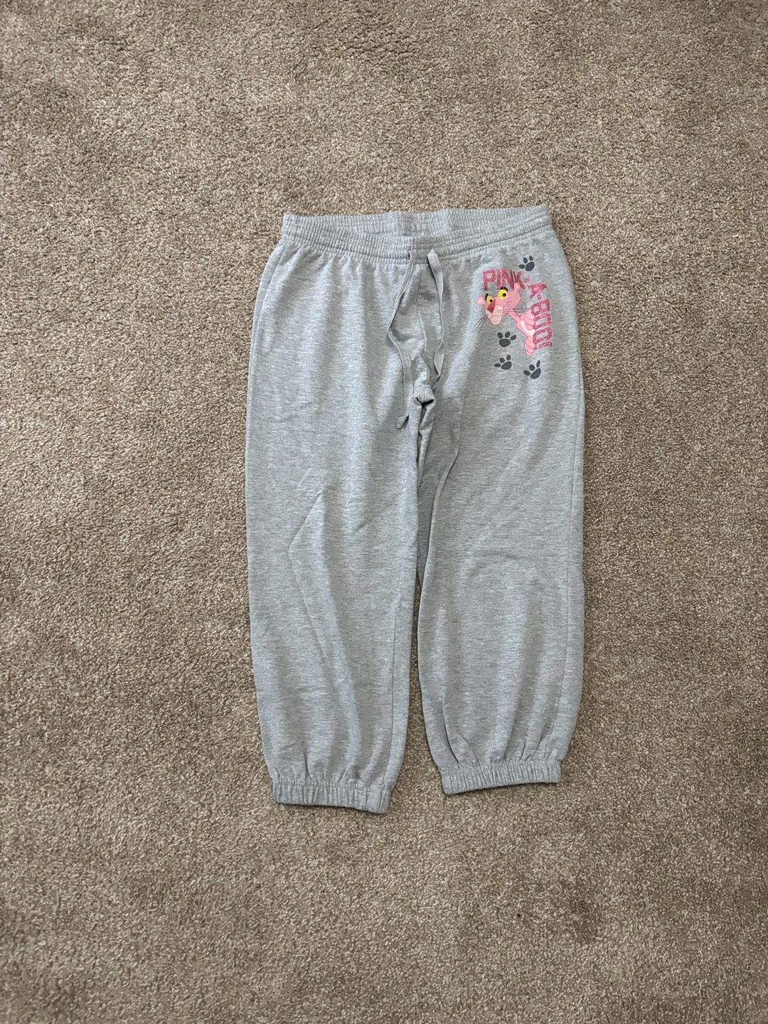 Early 2000s Y2K Pink Panther Sweatpants Size M Gray Pink-A-Boo Cuffed Lounge Joggers 2