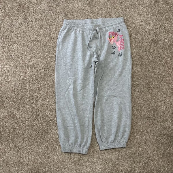 Early 2000s Y2K Pink Panther Sweatpants Size M Gray Pink-A-Boo Cuffed Lounge Joggers