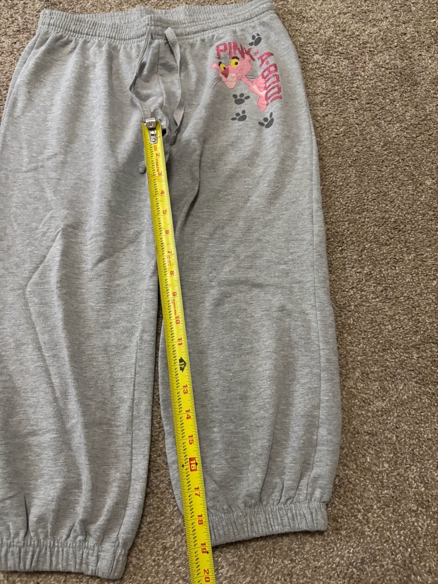 Early 2000s Y2K Pink Panther Sweatpants Size M Gray Pink-A-Boo Cuffed Lounge Joggers 3