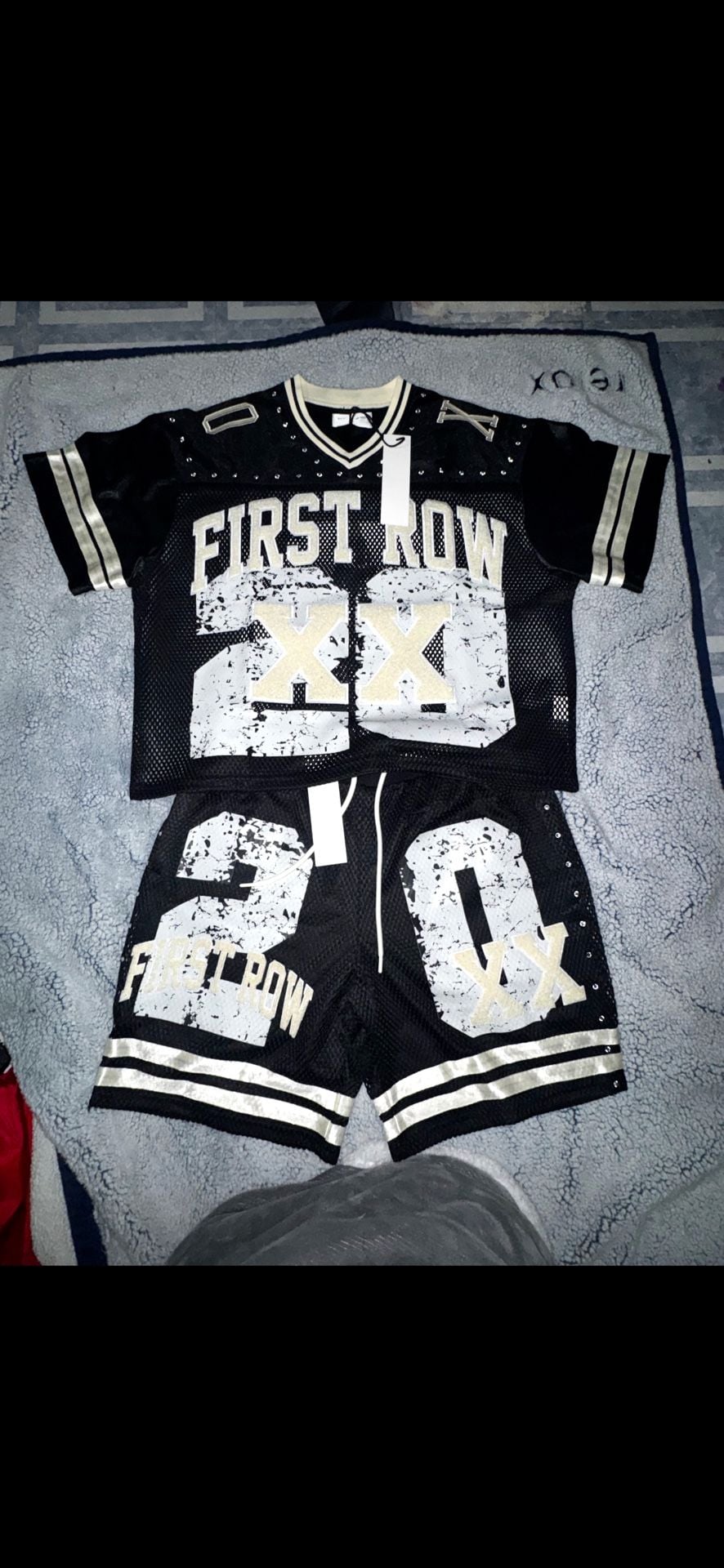 First Row Jersey And Shorts Set Black Mesh XX Jersey is a crop 1