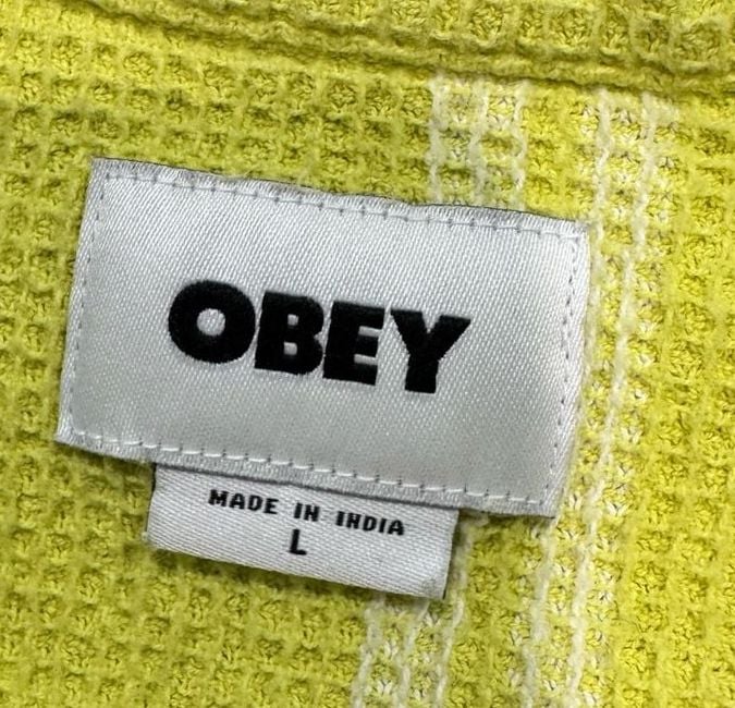 OBEY Men’s Large Lime Green Plaid Waffle Knit Short Sleeve Button-Up Shirt 3