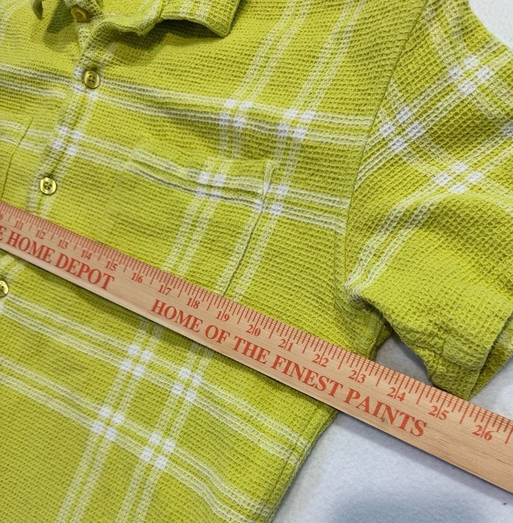 OBEY Men’s Large Lime Green Plaid Waffle Knit Short Sleeve Button-Up Shirt 4