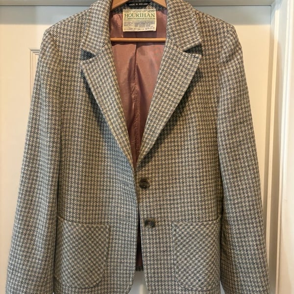 Hourihan Plaid Lined Blazer Wool blend, Made in Ireland Size 14