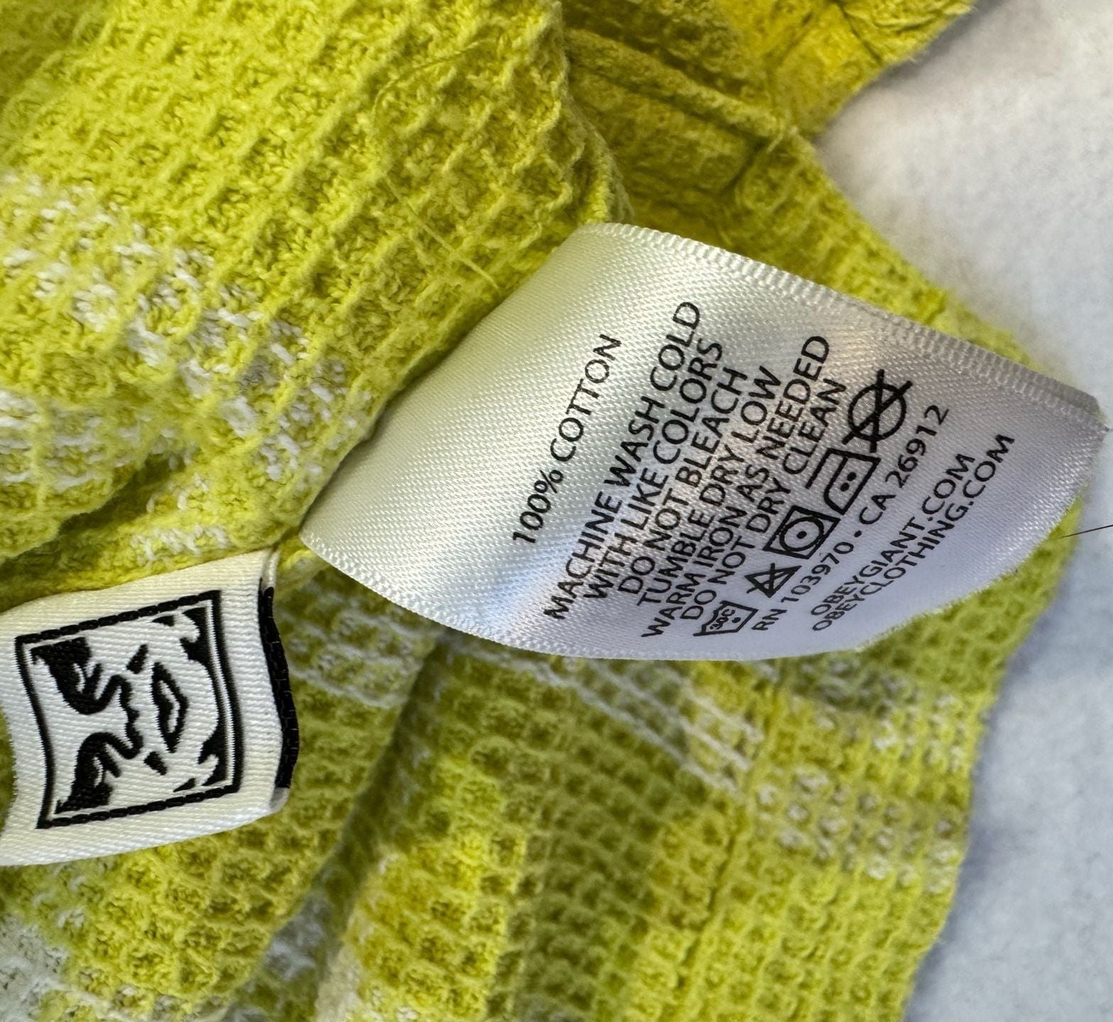 OBEY Men’s Large Lime Green Plaid Waffle Knit Short Sleeve Button-Up Shirt 5