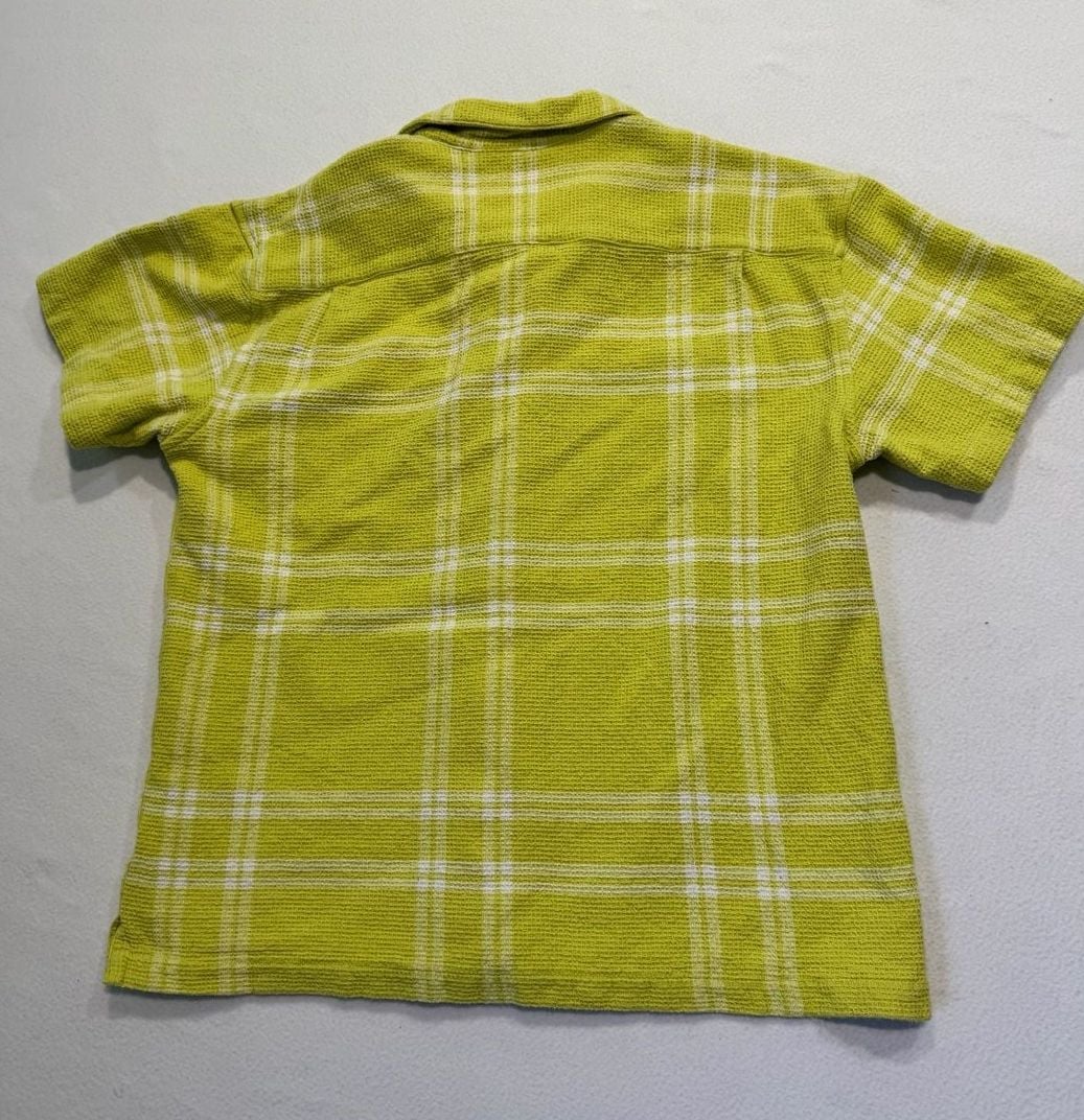 OBEY Men’s Large Lime Green Plaid Waffle Knit Short Sleeve Button-Up Shirt 8