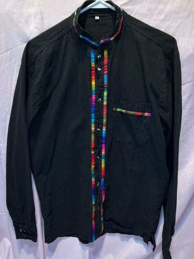 Unbranded Mexican Artisan Shirt Size M Black Long Sleeve 2