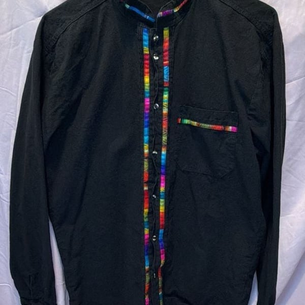 Unbranded Mexican Artisan Shirt Size M Black Long Sleeve