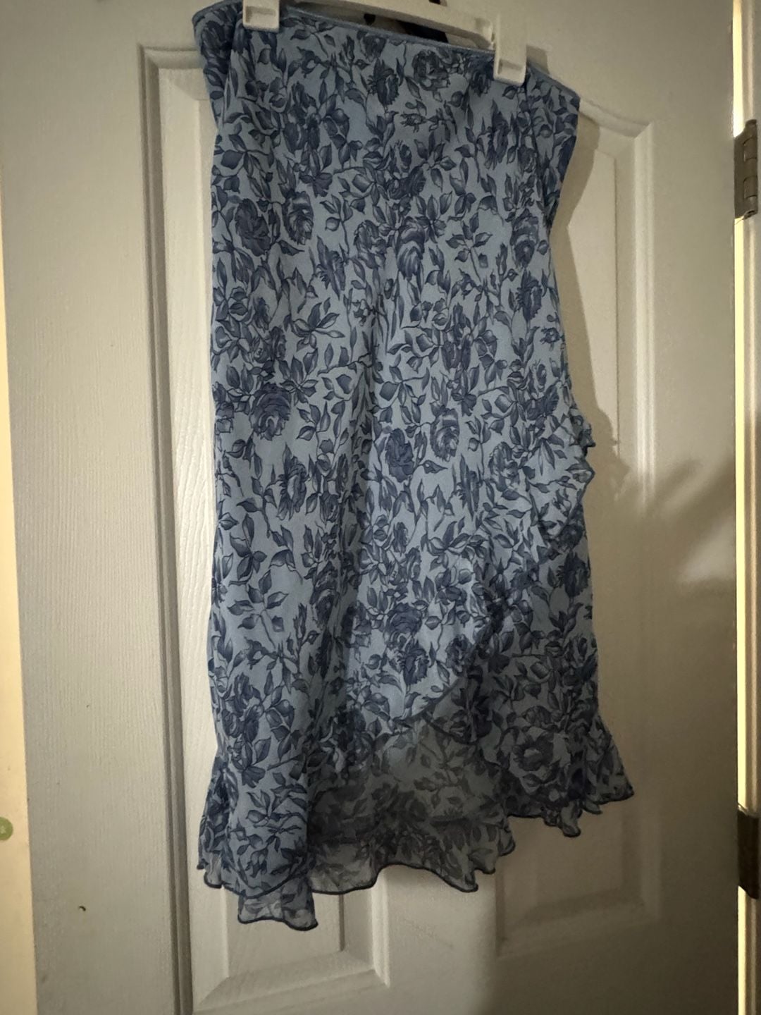 Jonathan Martin Floral Asymmetrical Skirt Blue Mesh Ruffle 2