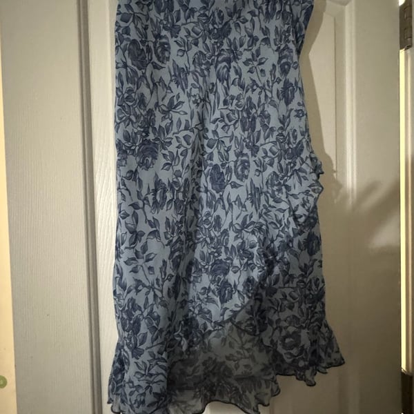 Jonathan Martin Floral Asymmetrical Skirt Blue Mesh Ruffle