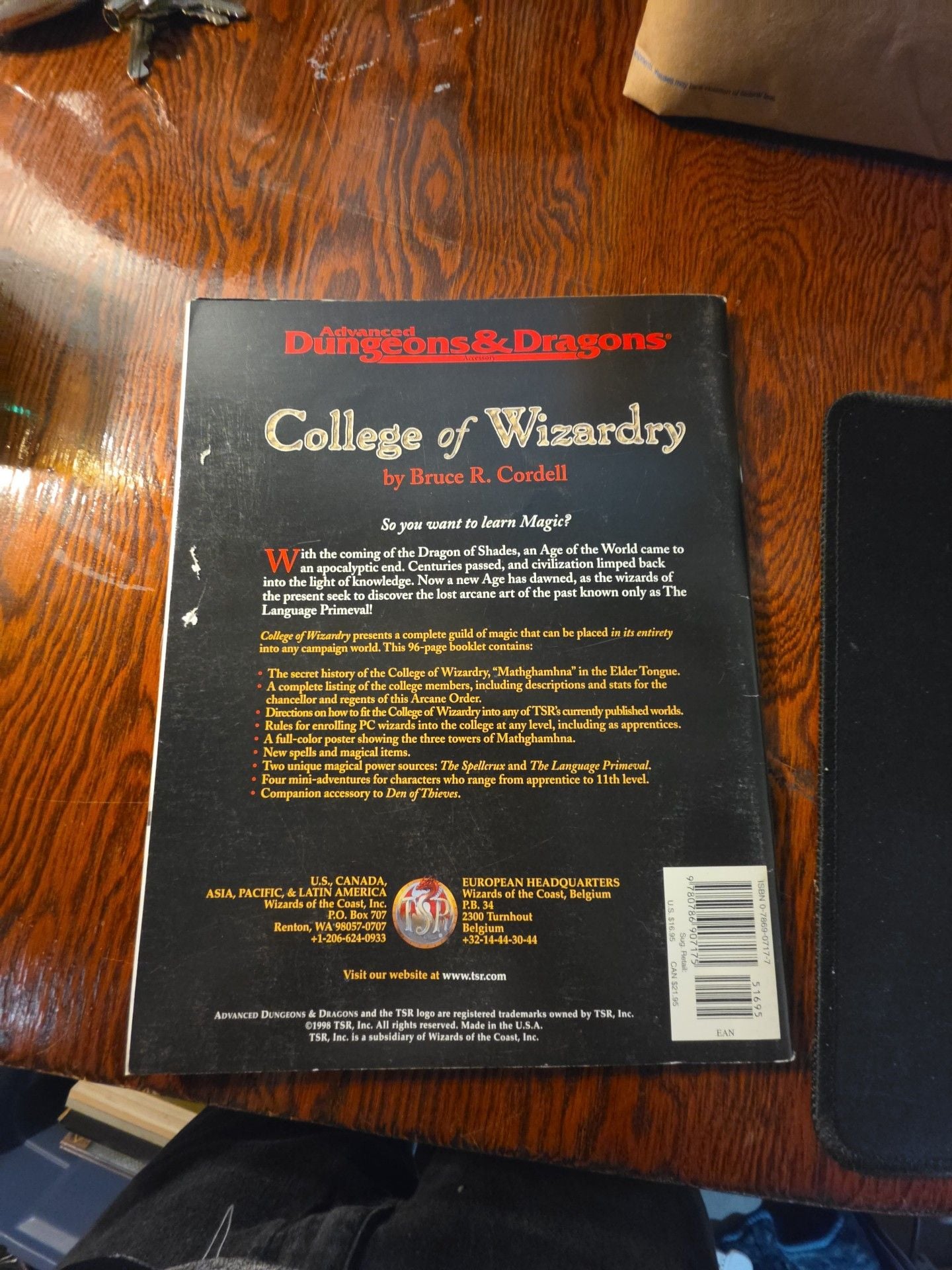 TSR Advanced Dungeons & Dragons College Of Wizardry Accessory 2