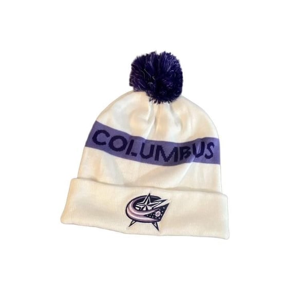 Adult Fanatics Columbus Blue Jackets Hockey Fights Cancer Cuffed Knit Hat Pom