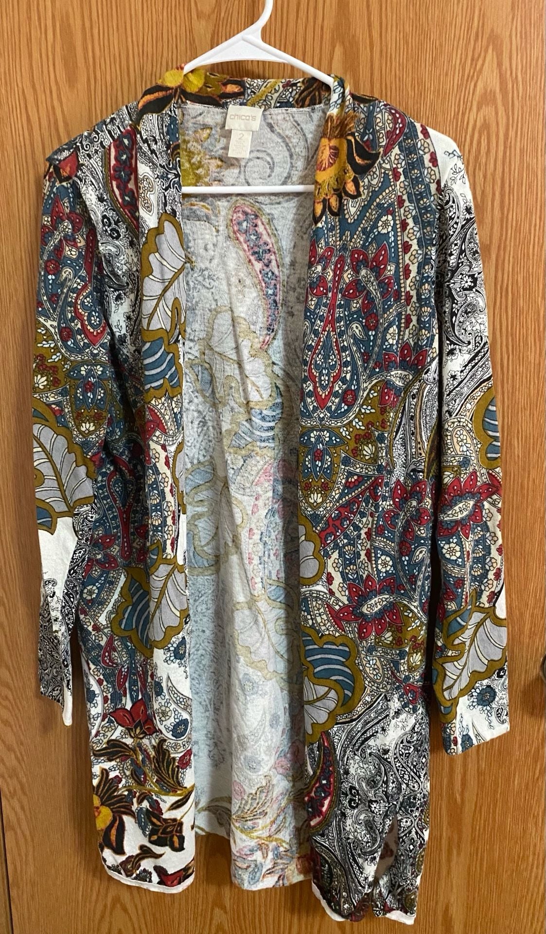 Chico's Open Front Cardigan Size 2 Multicolor Paisley Knit Sweater 2