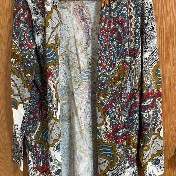 Chico's Open Front Cardigan Size 2 Multicolor Paisley Knit Sweater
