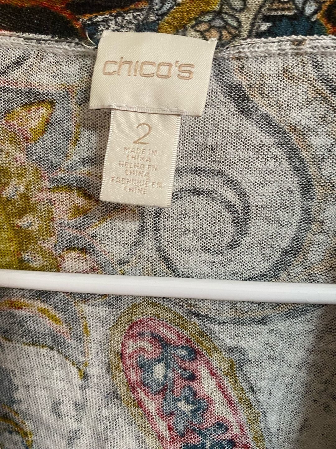 Chico's Open Front Cardigan Size 2 Multicolor Paisley Knit Sweater 3