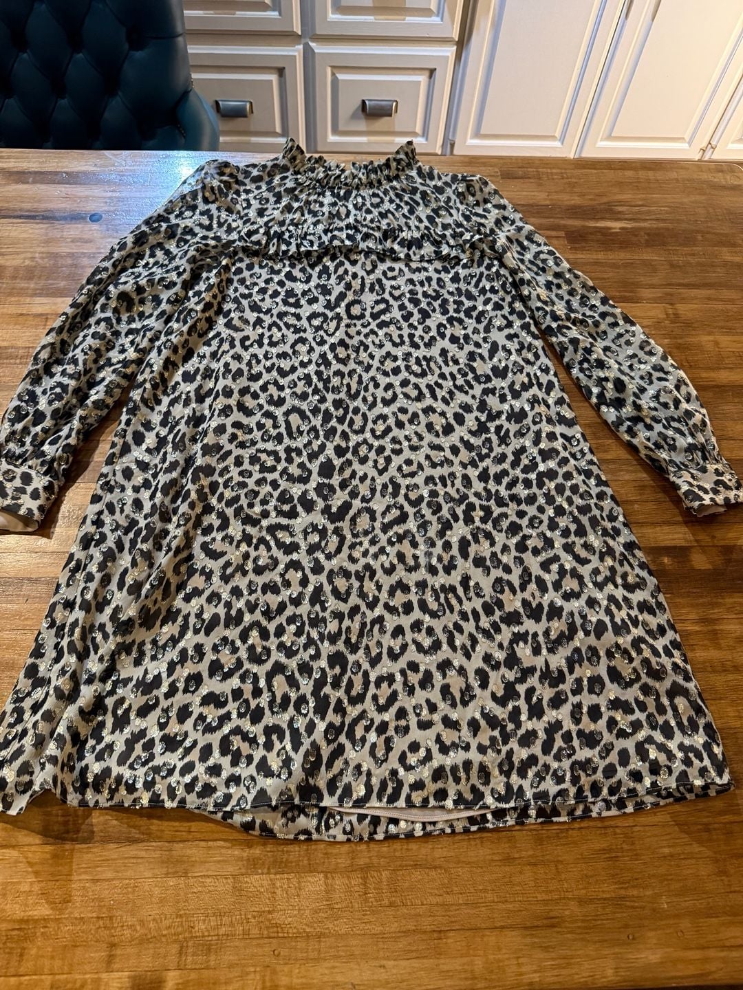Kate Spade Leopard Dress Size 4 Gold Metallic Chiffon (q1) 3