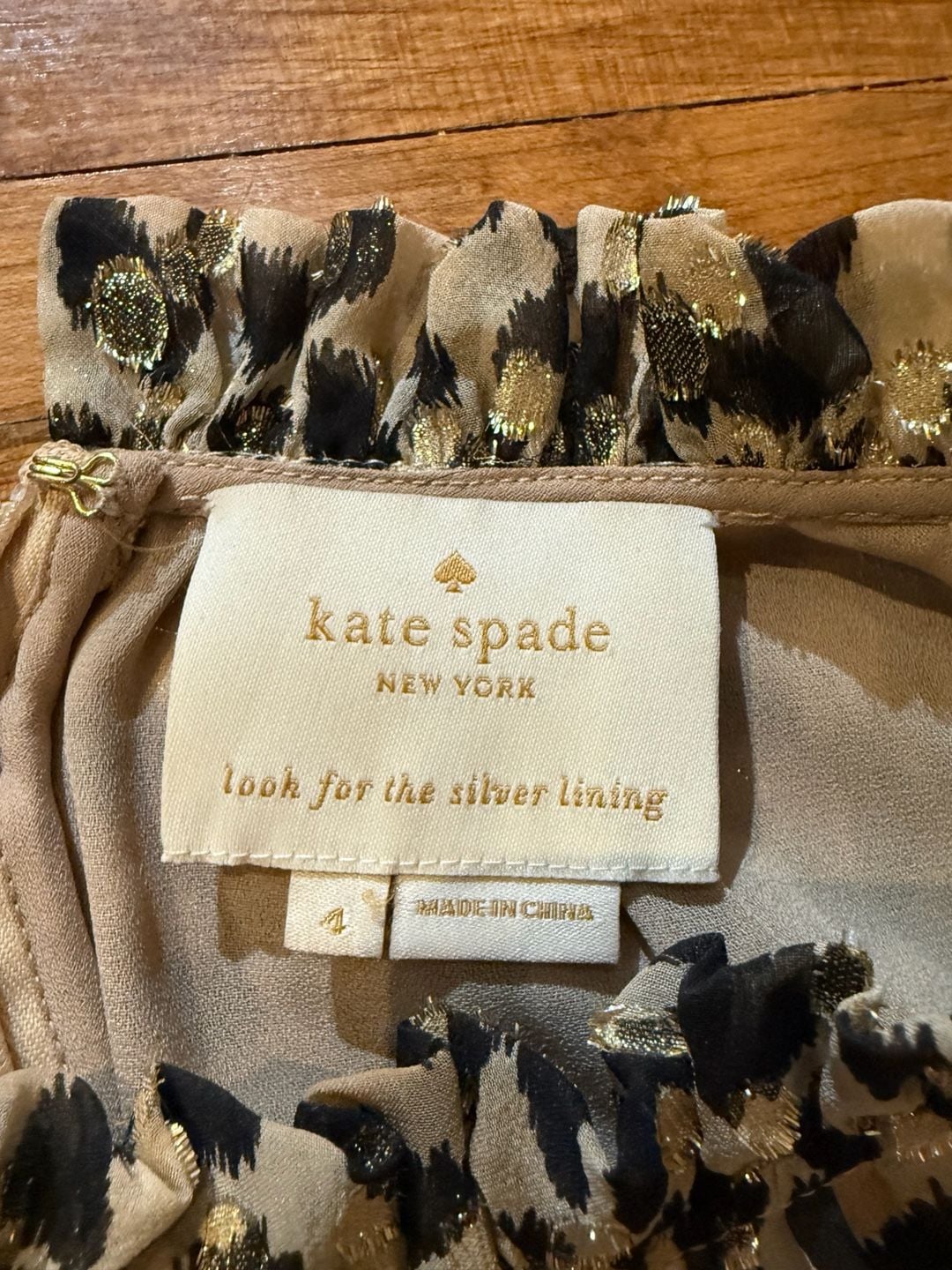Kate Spade Leopard Dress Size 4 Gold Metallic Chiffon (q1) 6
