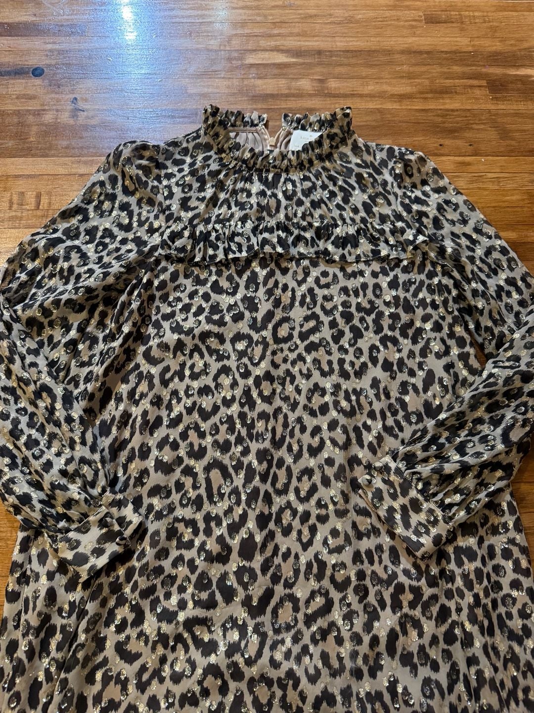 Kate Spade Leopard Dress Size 4 Gold Metallic Chiffon (q1) 7