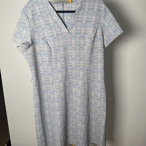 Vintage 70s Dress Blue Beige Tweed Sheath XXL