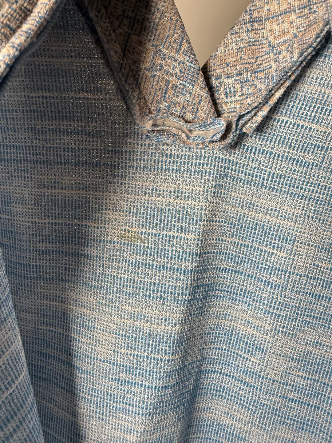 Vintage 70s Dress Blue Beige Tweed Sheath XXL 8