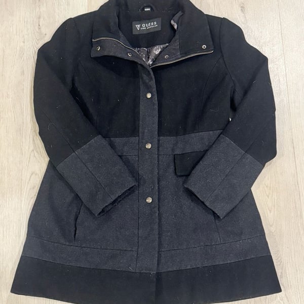 Guess Los Angeles Wool Blend Pea Coat Jacket Size XL Black