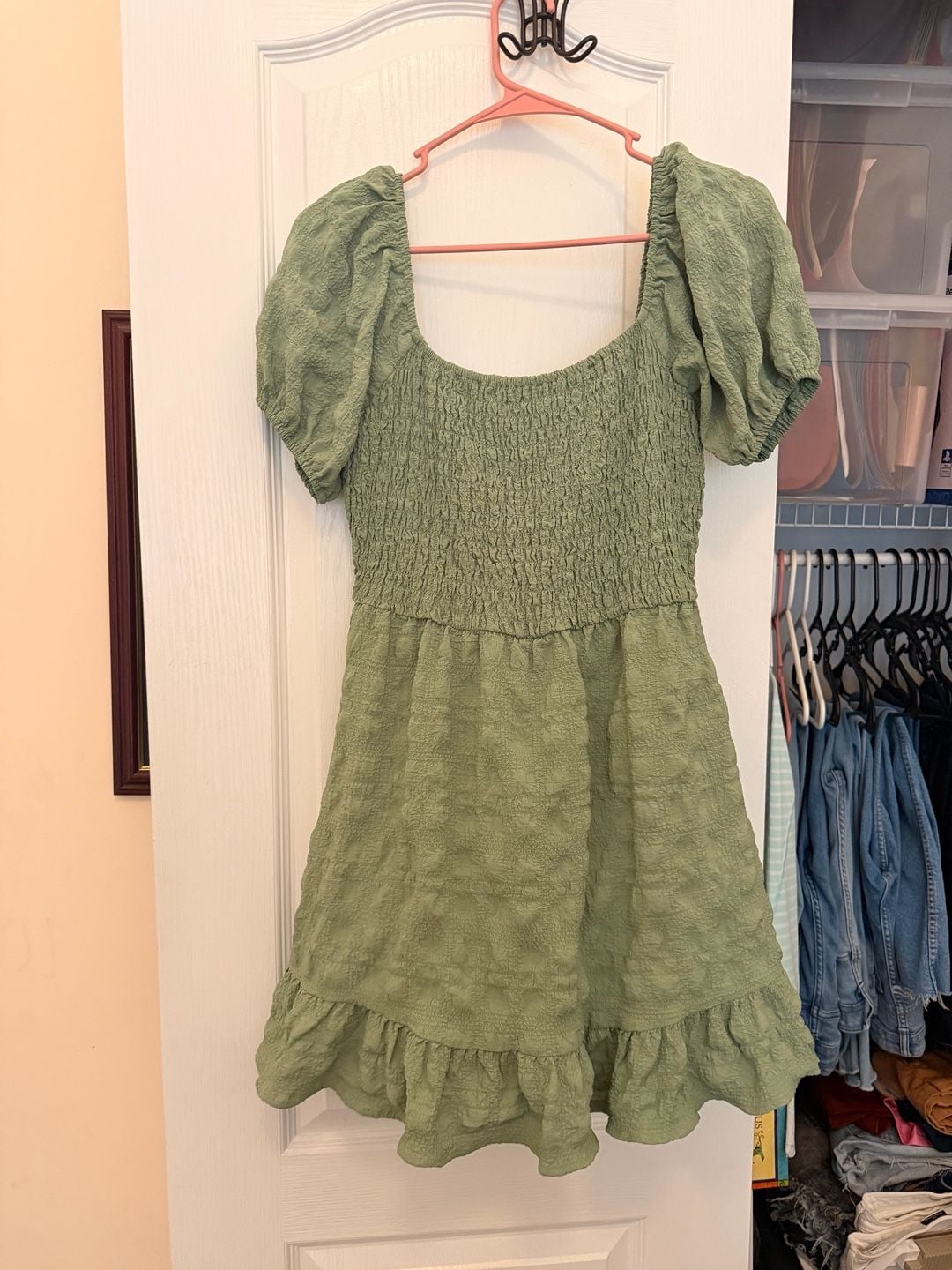Unbranded Puff Sleeve Smocked Bodice Skater Dress 2