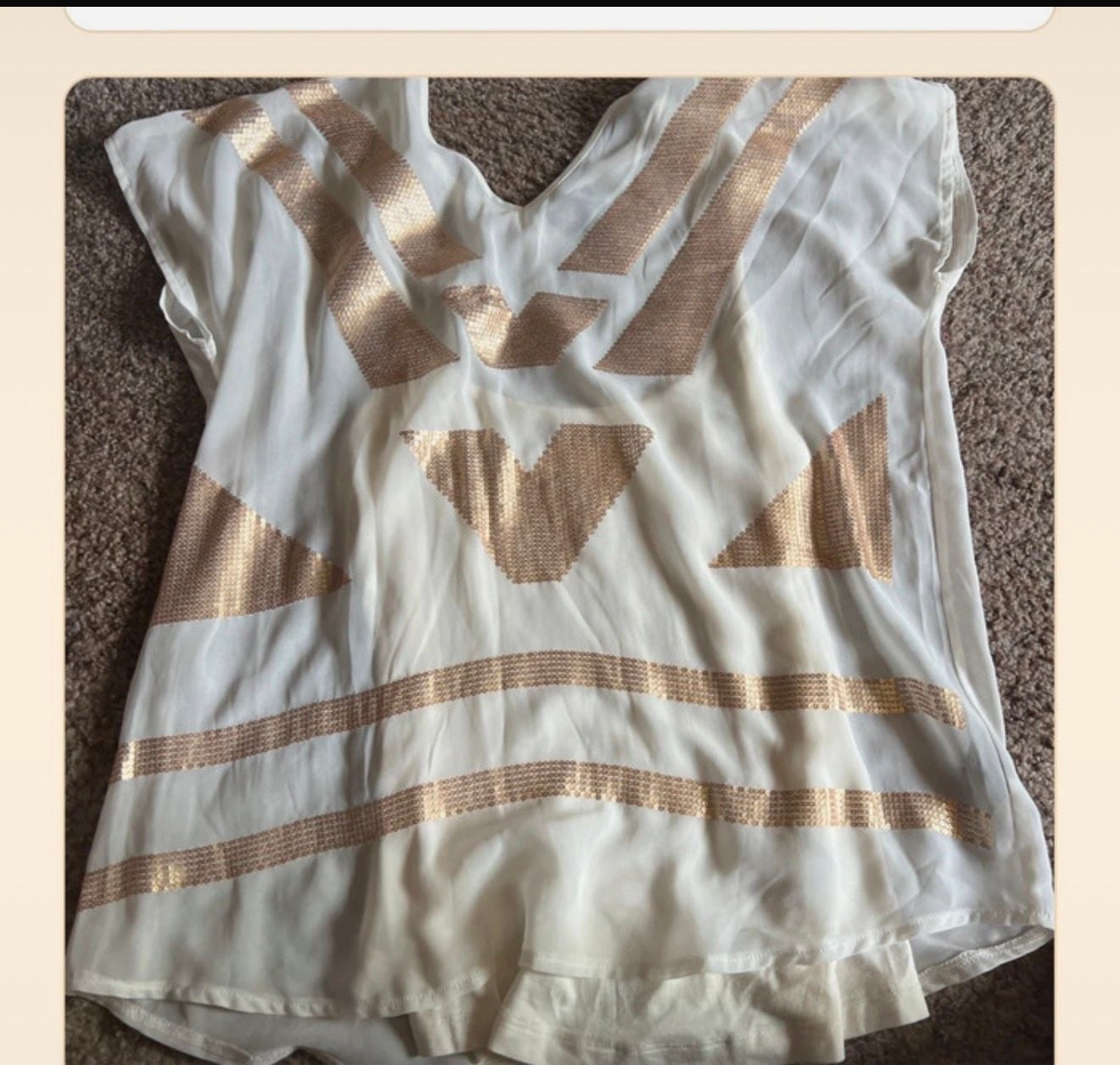 Anthropologie Sequin Dolman Blouse White Gold Geometric Top 1