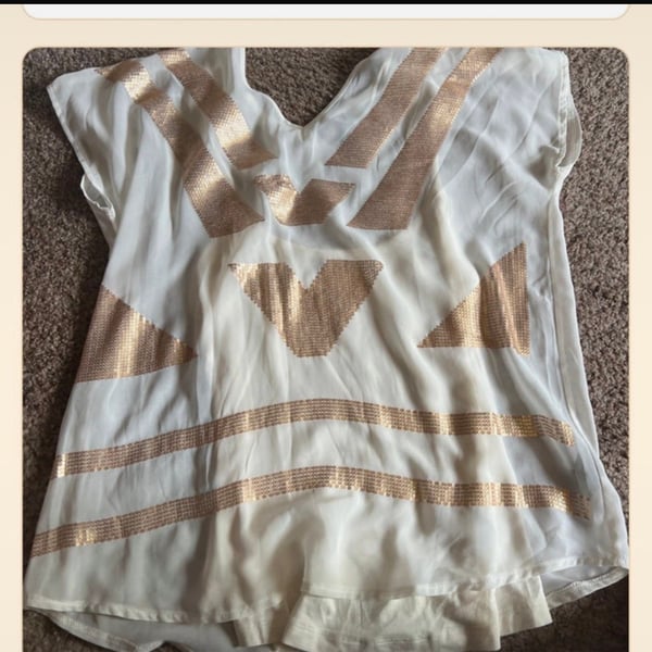 Anthropologie Sequin Dolman Blouse White Gold Geometric Top