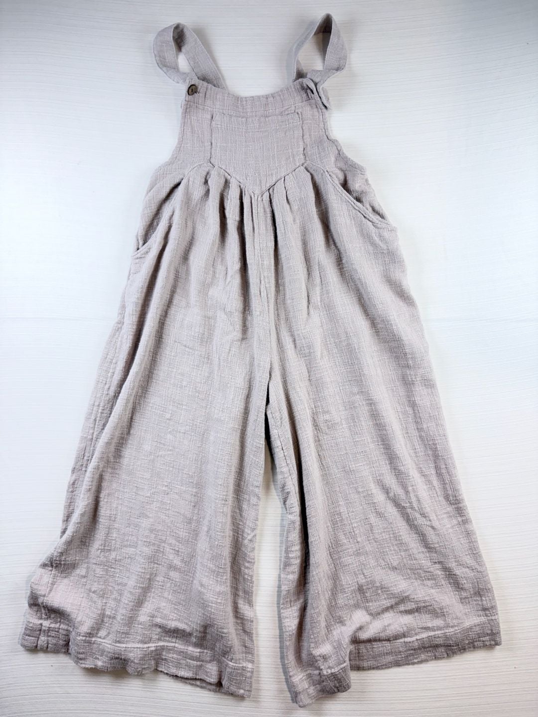 Free People Jumpsuit Size XS Pinkish Beige Linen Cotton Wide Leg Overalls Romper 2
