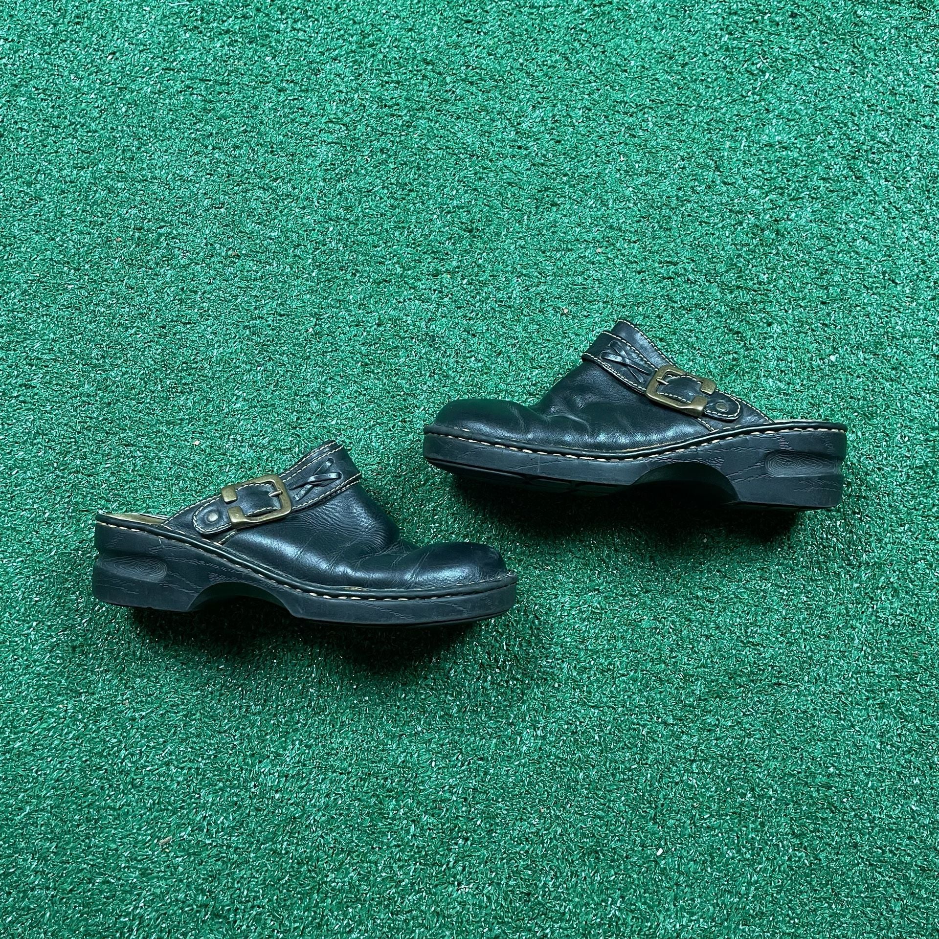 Cherokee Leather Mules Size 9 Black Buckle Clogs 3