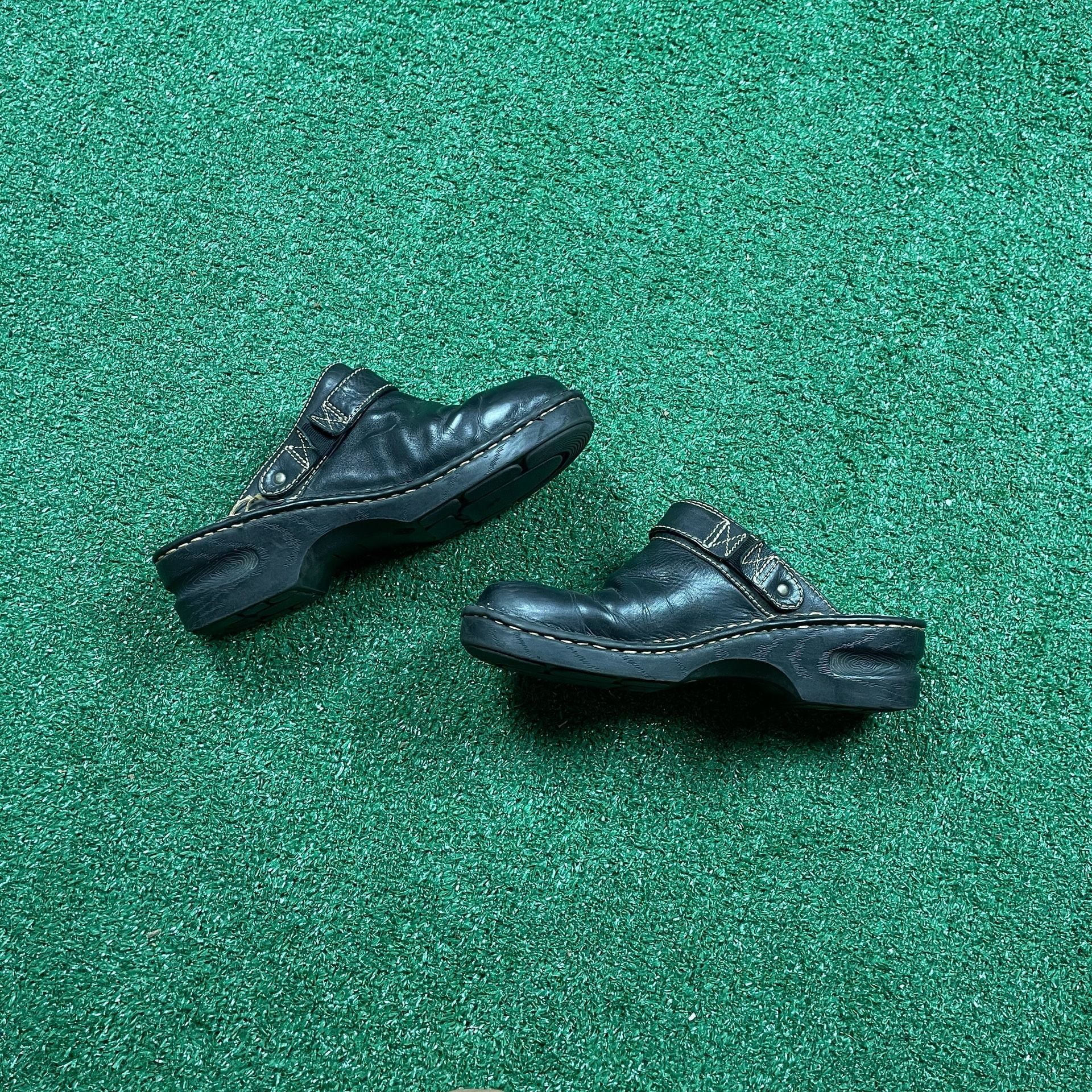 Cherokee Leather Mules Size 9 Black Buckle Clogs 4