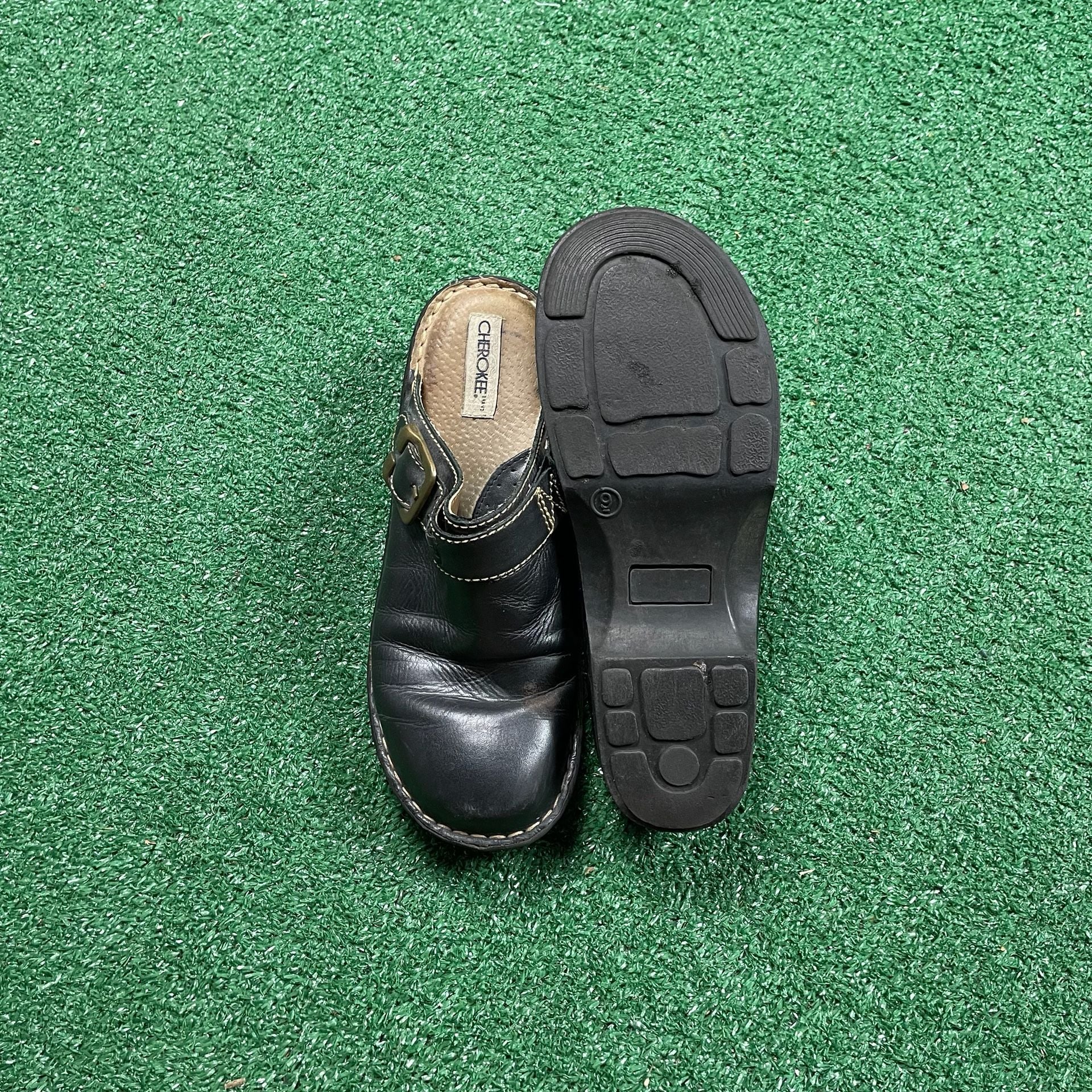 Cherokee Leather Mules Size 9 Black Buckle Clogs 5