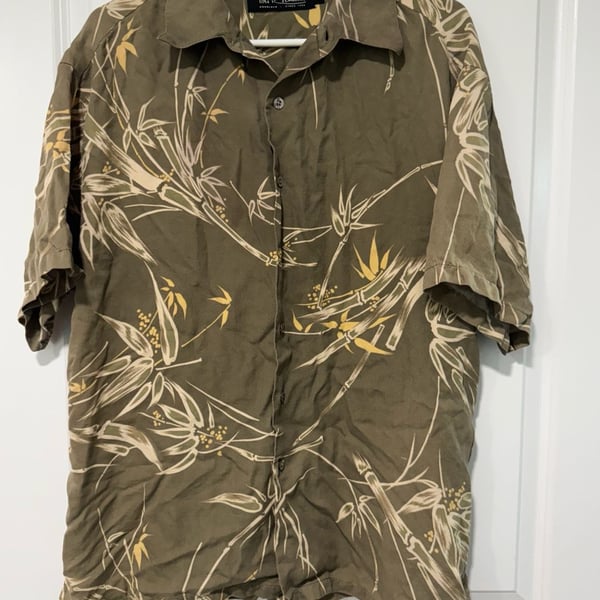 Grandpa Core Aloha Shirt Olive Botanical Coastal Resort Hawaiian Men’s M