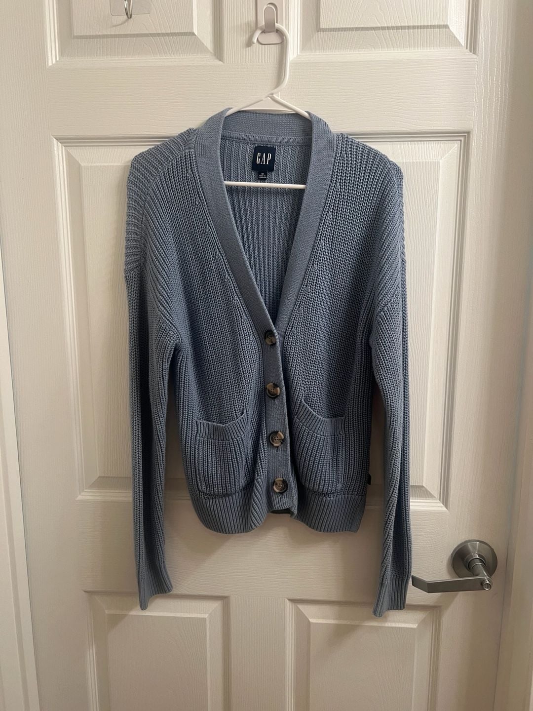 Gap Chunky Knit Cardigan Size M Blue V-Neck Sweater Eclectic Grandpa 2