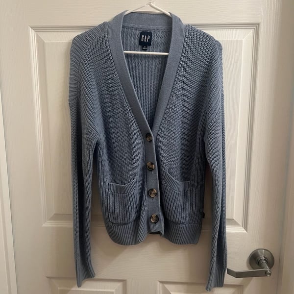 Gap Chunky Knit Cardigan Size M Blue V-Neck Sweater Eclectic Grandpa