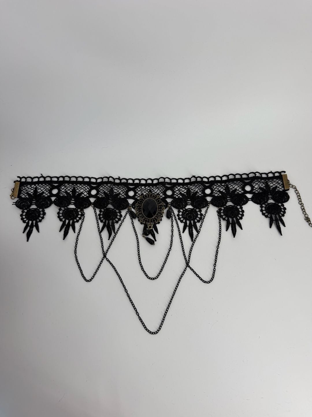 Gothic Black Lace Cameo Choker Necklace Victorian Draped Chain Statement Jewelry 2