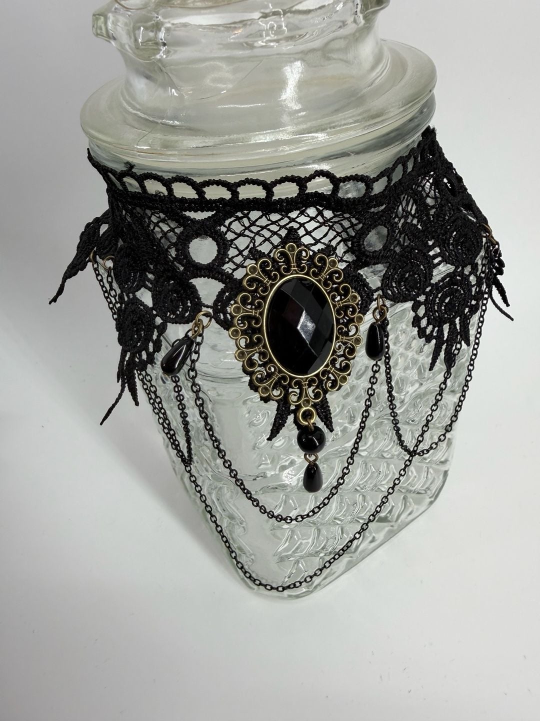 Gothic Black Lace Cameo Choker Necklace Victorian Draped Chain Statement Jewelry 3