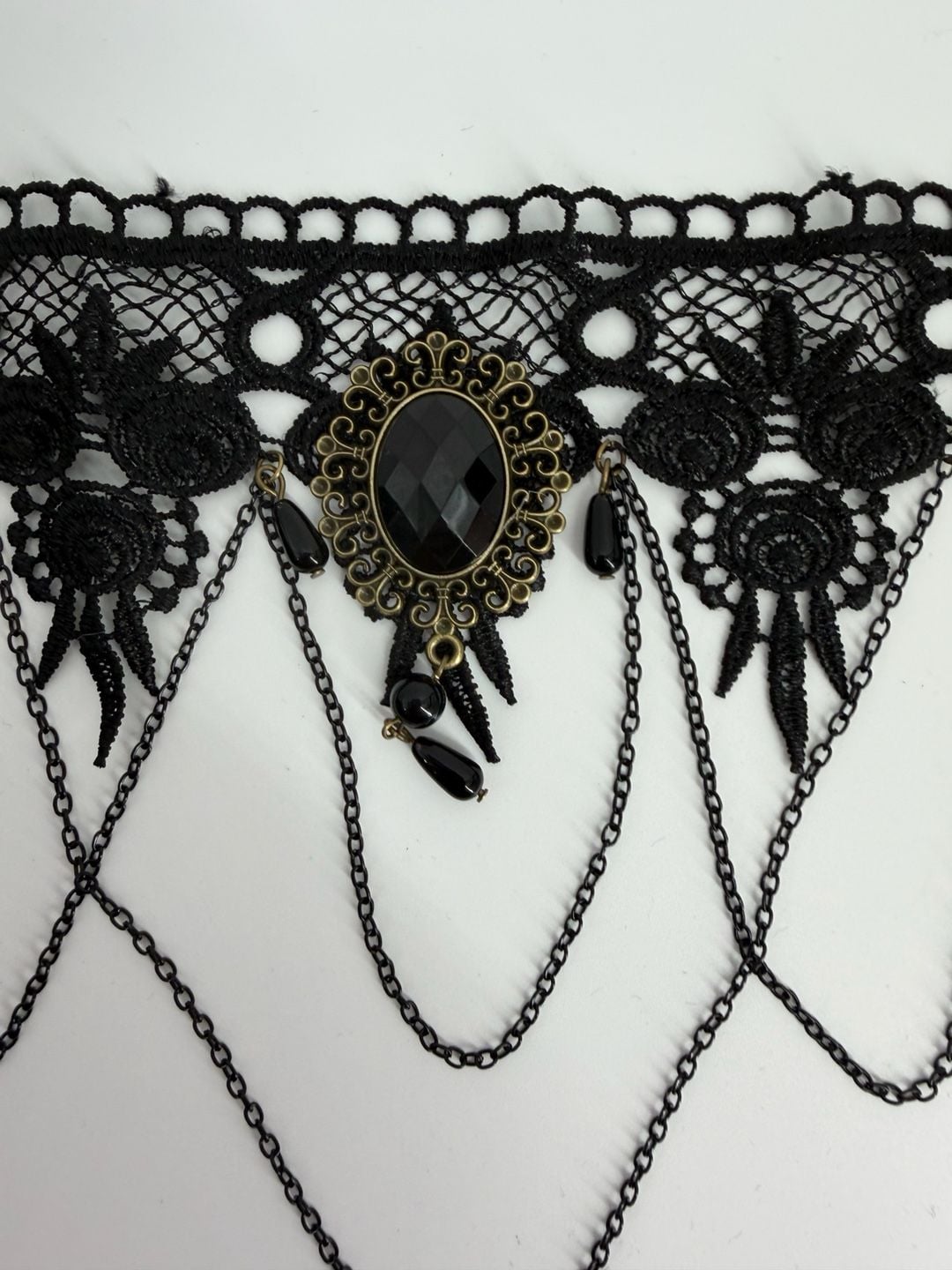 Gothic Black Lace Cameo Choker Necklace Victorian Draped Chain Statement Jewelry 4