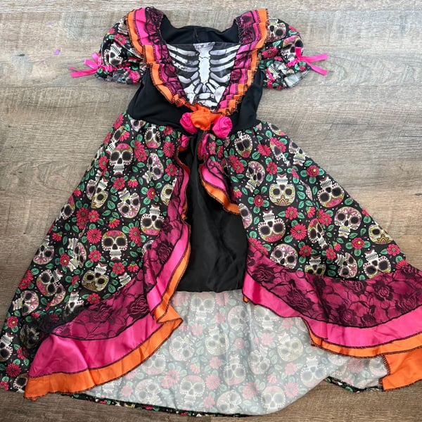 YOUTH Day Of The Dead Sugar Skull Costume Dress Girls Halloween