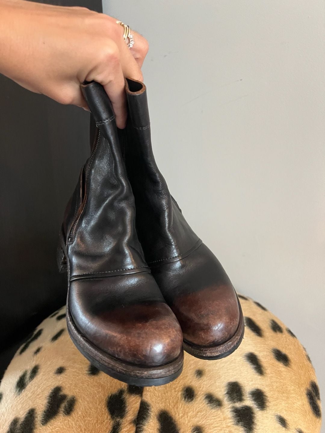 Shoto Leather Zip Boots Size 35 Distressed Black Brown Ankle Boots 3